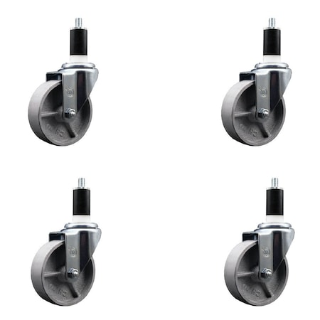 Service Caster 4'' Semi Steel Wheel Swivel 1-3/8'' Expanding Stem Caster Set, 4PK SCC-EX20S414-SSS-138-4